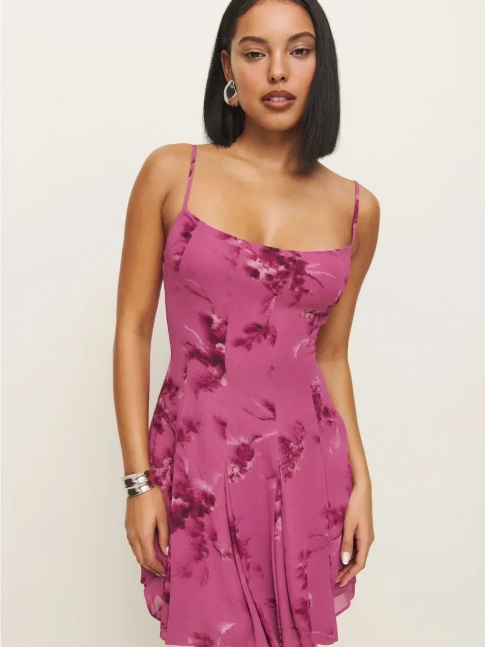 Reformation Annelise NWT Fuchsia Floral Mini Dress - Picture 1 of 7